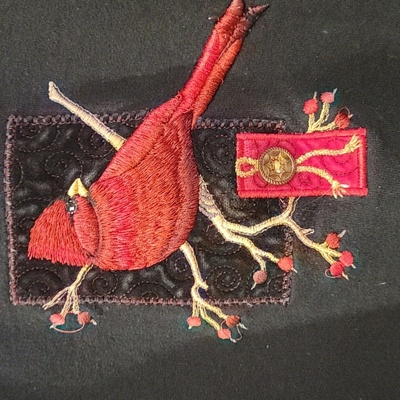 Top Stitch By Morning Sun Womens Sweat Shirt Black With Embroidered Cardinal  XL - Picture 2 of 4